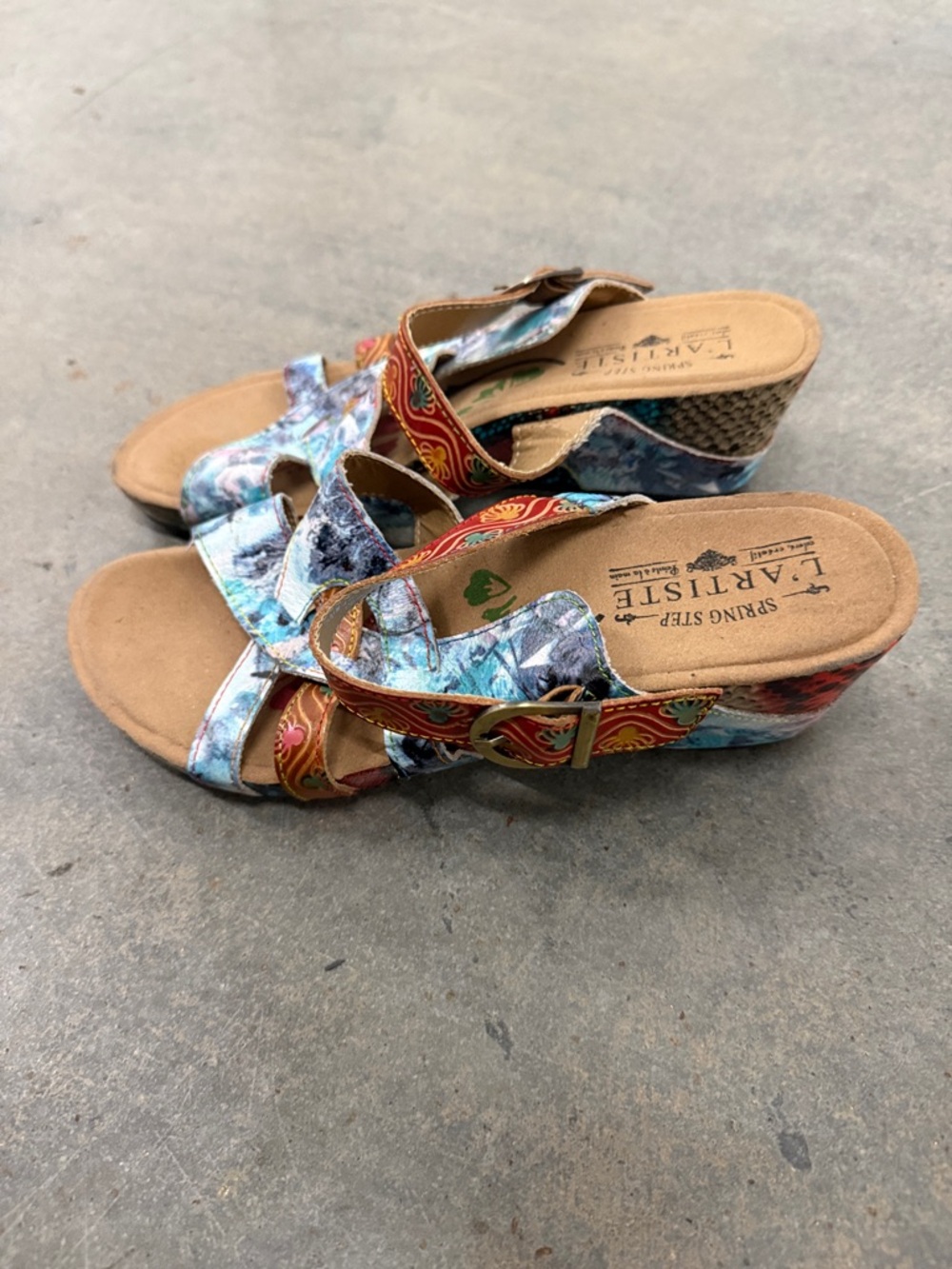 Spring Step L'Artiste Multicolor Blue and Red Patterned Strappy Sandal - Picture 2 of 5
